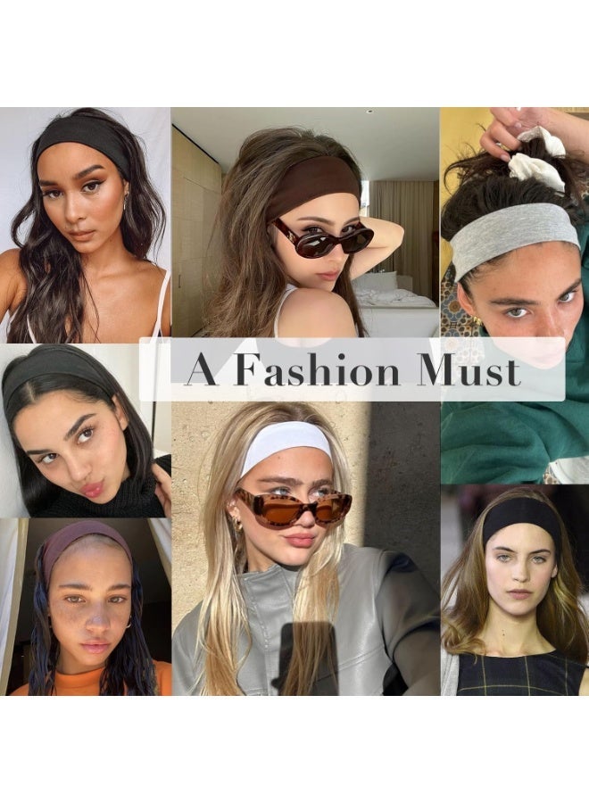 7 سم واسع الأسود العصابات للنساء الرجال، 2pack الموضة العصابات للشعر النسائي، نسيج ناعم عصابات الشعر الممتدة للمكياج، اليوغا، الجري، الرياضة - Image 2