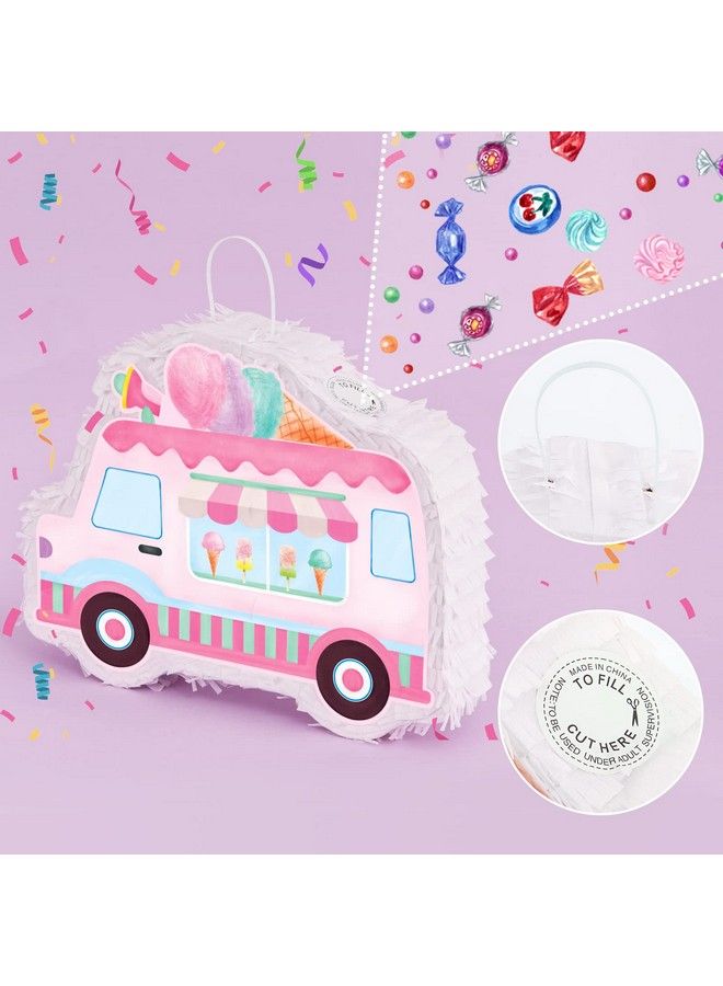 Wernnsai بيناتا آيس كريم 15.7 × 12.2 بيناتا شاحنة آيس كريم مع عصا وقناع عيني لعبة عيد ميلاد للأطفال البنات حفلة صيفية بموضوع الحلوى حفلة استحمام الأطفال أنشطة مدرسية زينة حفلة الحلوى - Image 5