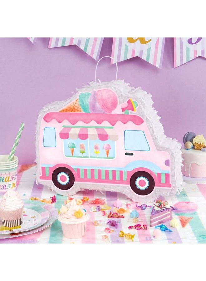 Wernnsai بيناتا آيس كريم 15.7 × 12.2 بيناتا شاحنة آيس كريم مع عصا وقناع عيني لعبة عيد ميلاد للأطفال البنات حفلة صيفية بموضوع الحلوى حفلة استحمام الأطفال أنشطة مدرسية زينة حفلة الحلوى - Image 3