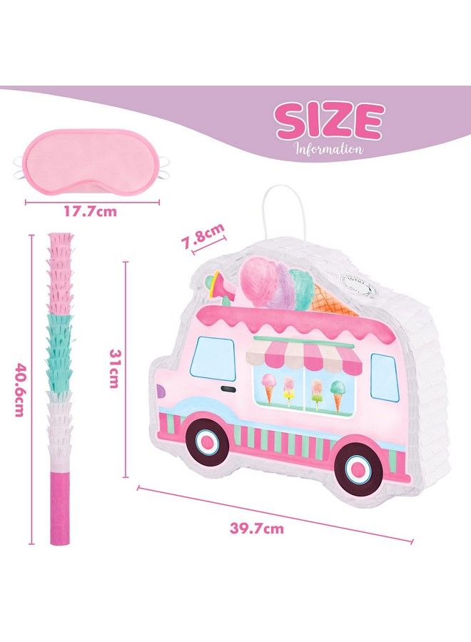 Wernnsai بيناتا آيس كريم 15.7 × 12.2 بيناتا شاحنة آيس كريم مع عصا وقناع عيني لعبة عيد ميلاد للأطفال البنات حفلة صيفية بموضوع الحلوى حفلة استحمام الأطفال أنشطة مدرسية زينة حفلة الحلوى - Image 4