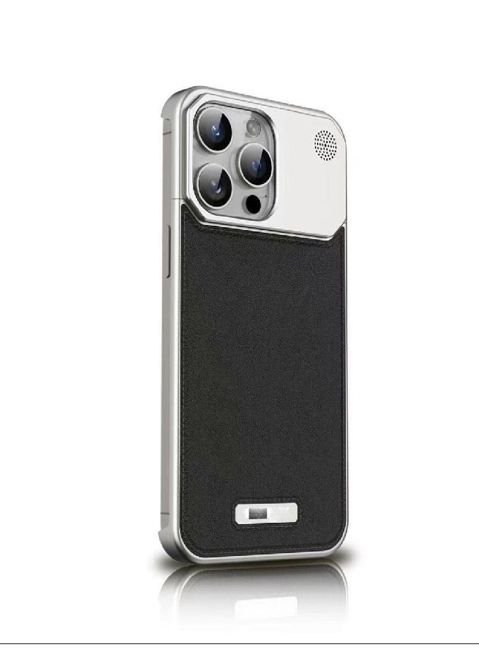 حافظة جلدية من سبائك الألومنيوم للطيران لهاتف iPhone 14 Pro Max، غطاء معدني رفيع باللون الأسود - Image 1