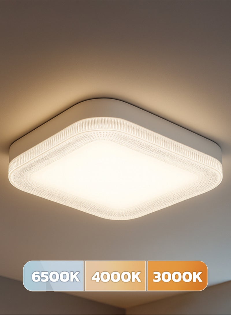 MODI LED Small Panel Light 24W, 18CM, 3-Color Changing, Square Shape – Crystal Flush Mount Fixture 2350LM – Modern Ceiling Lamp for Living Room, Bedroom, Hallway - Image 1