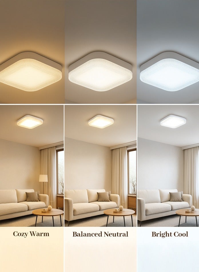 MODI LED Small Panel Light 24W, 18CM, 3-Color Changing, Square Shape – Crystal Flush Mount Fixture 2350LM – Modern Ceiling Lamp for Living Room, Bedroom, Hallway - Image 1