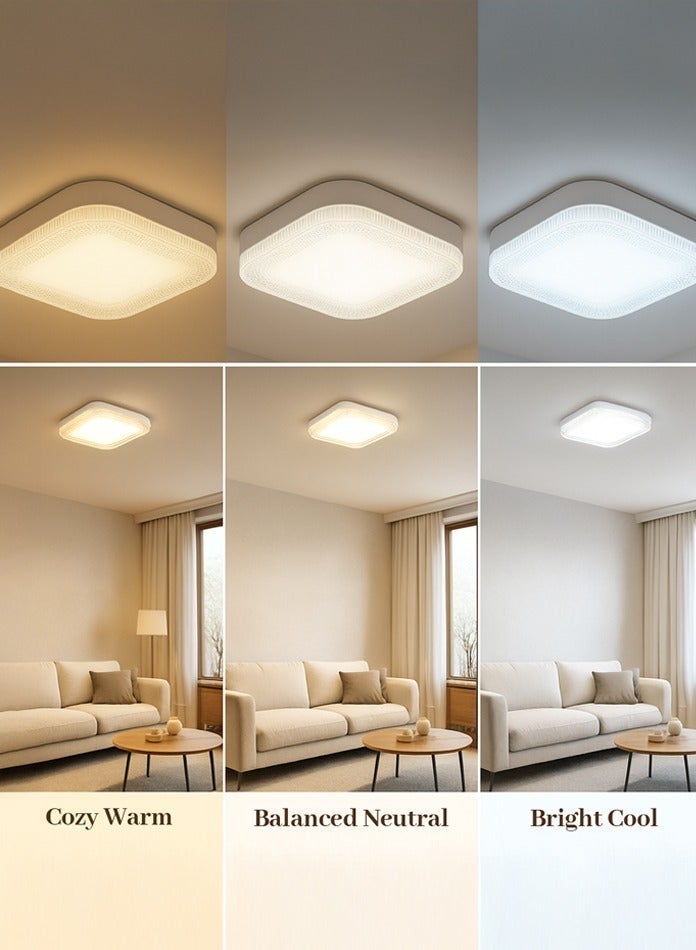MODI LED Small Panel Light 24W, 18CM, 3-Color Changing, Square Shape – Crystal Flush Mount Fixture 2350LM – Modern Ceiling Lamp for Living Room, Bedroom, Hallway - Image 4