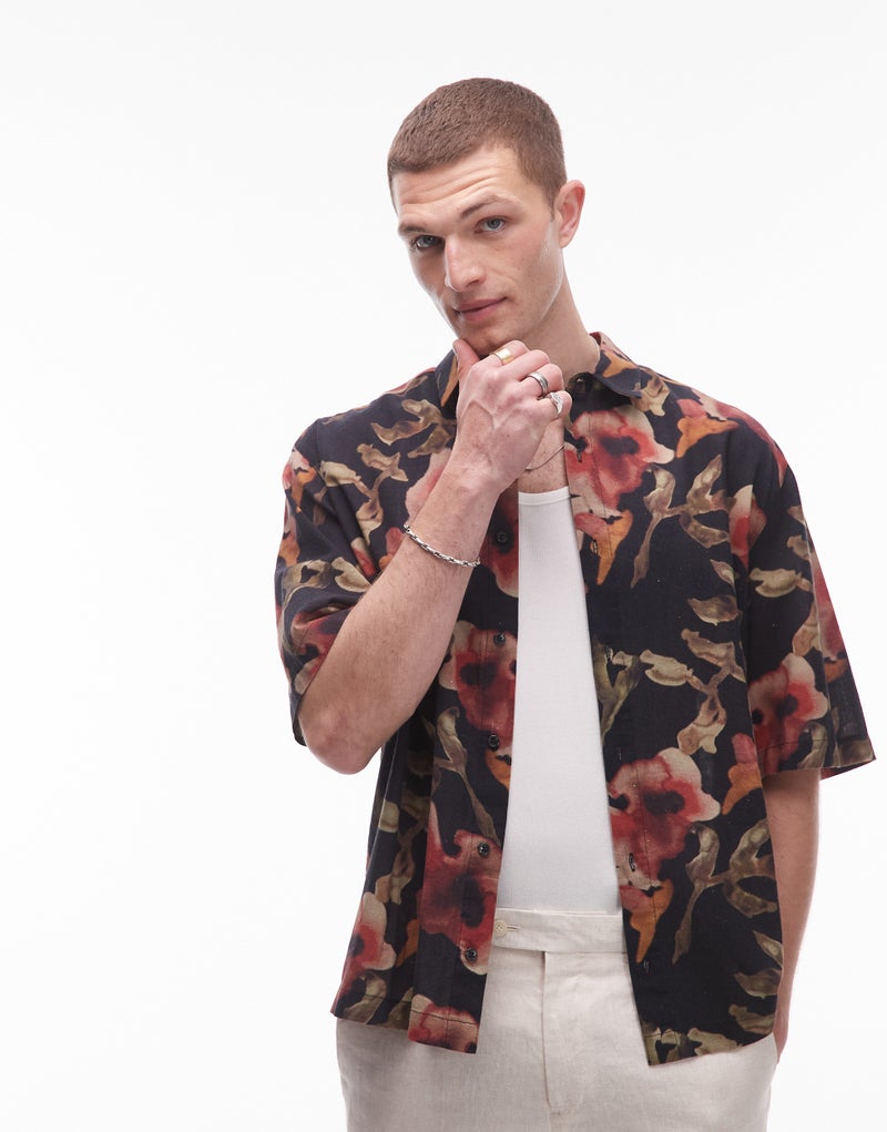 TOPMAN Floral Printed Short Sleeve Shirt - Image 1
