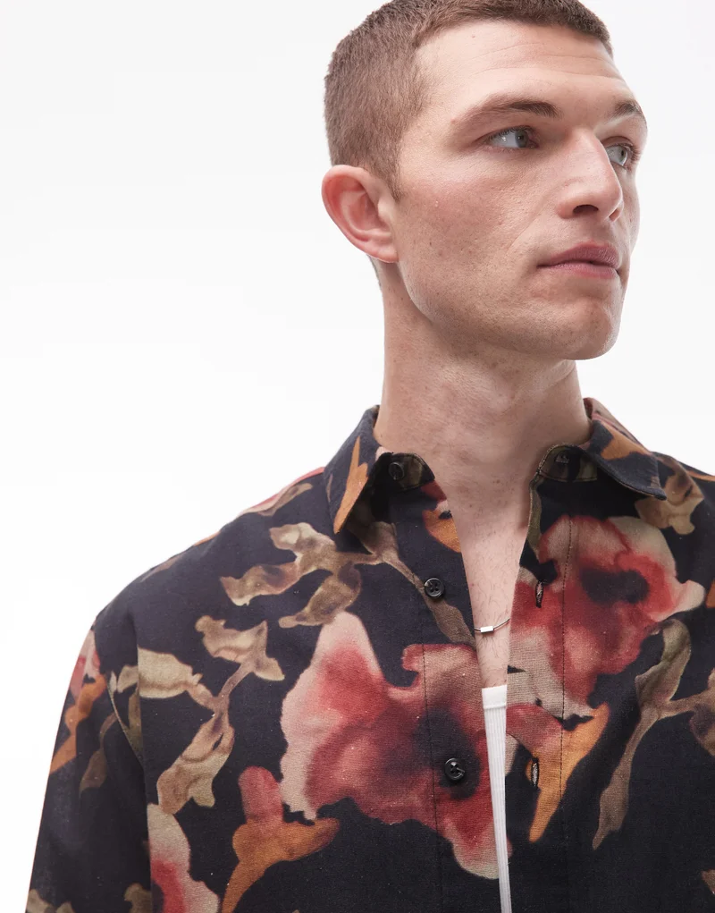 TOPMAN Floral Printed Short Sleeve Shirt