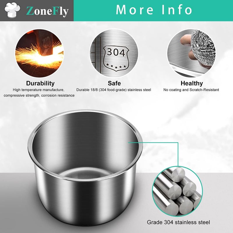 ZoneFly Inner Pot for Instant Pot 6 Qt, with 2-Pack 100% Silicone Sealing Ring Replacement Pot for InstaPot Cooking Pot Stainless Steel (Equivalent to IP-POT-SS304-60) Nonstick Pot 6Qt Liner - Image 5