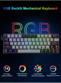 E-YOOSO 60% Wired Mechanical Gaming Keyboard with RGB Backlit Ultra-Compact 61 Keys, Hot Swappable Red Switches for Windows, Mac PS (Grey Black)  - Image 3