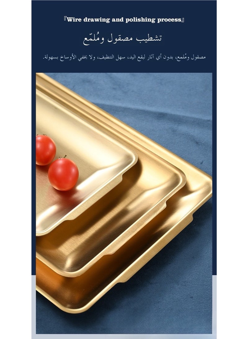 طبق 304 على الطراز الكوري من الفولاذ المقاوم للصدأ، طبق مربع، طبق ذو قاع مسطح، طبق مستطيل، طبق للشواء، تجاري، ذهبي - Image 4