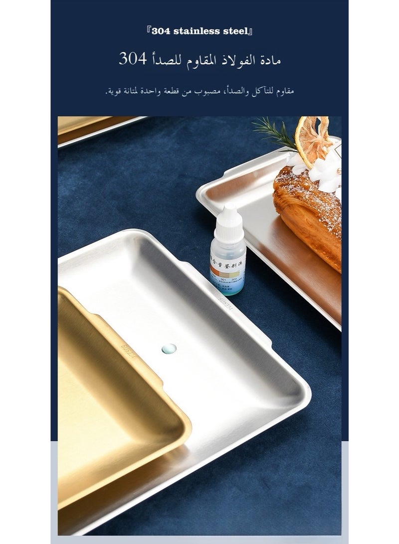 طبق 304 على الطراز الكوري من الفولاذ المقاوم للصدأ، طبق مربع، طبق ذو قاع مسطح، طبق مستطيل، طبق للشواء، تجاري، ذهبي - Image 3