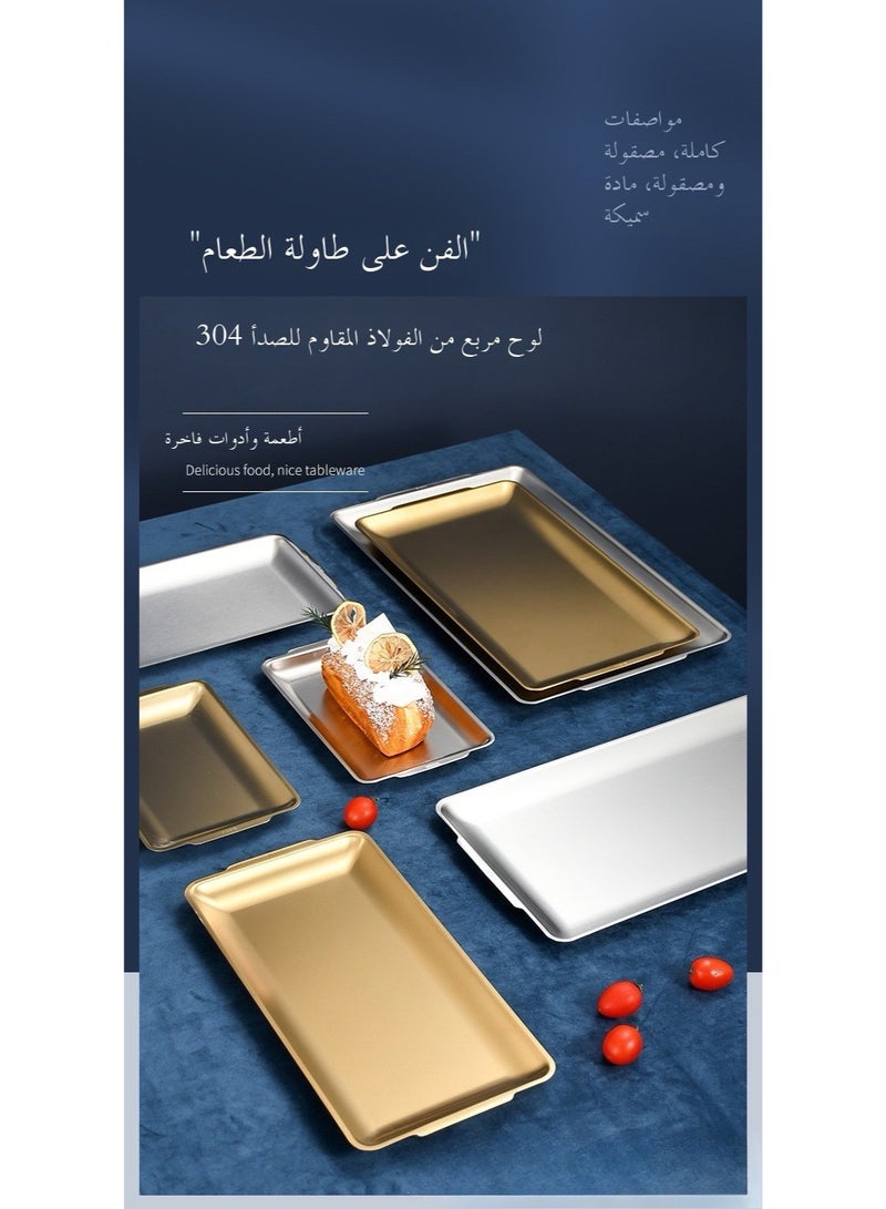 طبق 304 على الطراز الكوري من الفولاذ المقاوم للصدأ، طبق مربع، طبق ذو قاع مسطح، طبق مستطيل، طبق للشواء، تجاري، ذهبي - Image 2