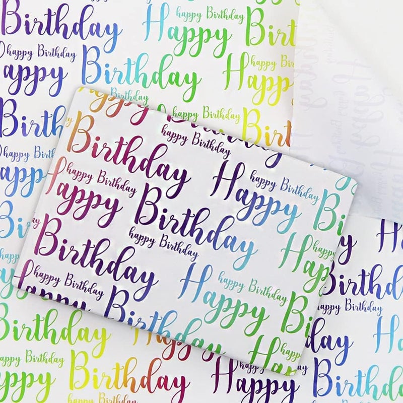 AccuPrints Birthday Wrapping Paper Sheet-6 Sheets For Party, Baby Shower-20 Inch X 30 Inch Pattern Happy Birthday-05, 6 count,White - Image 1