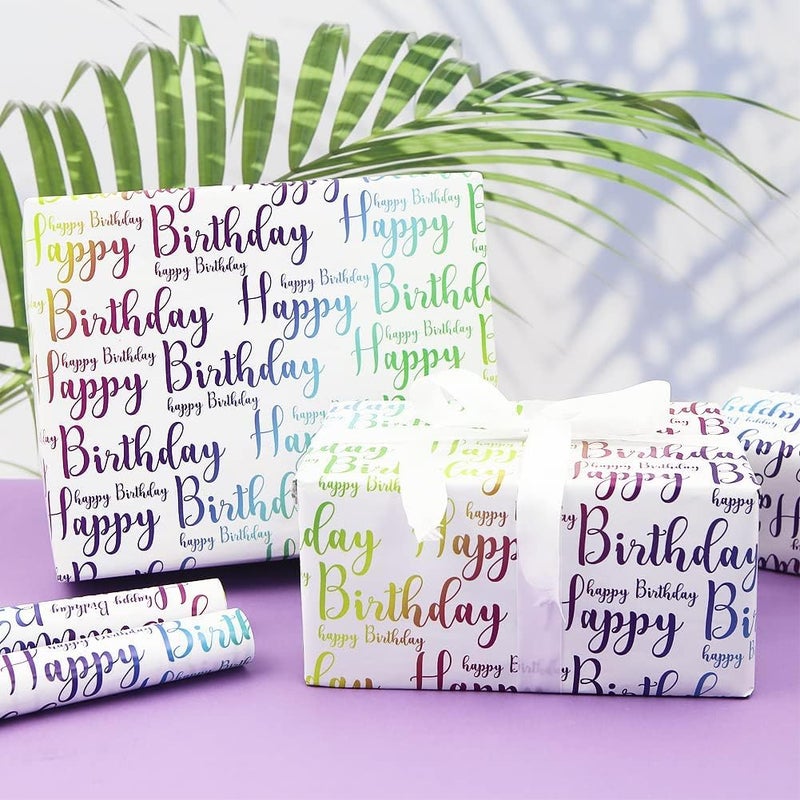 AccuPrints Birthday Wrapping Paper Sheet-6 Sheets For Party, Baby Shower-20 Inch X 30 Inch Pattern Happy Birthday-05, 6 count,White - Image 4