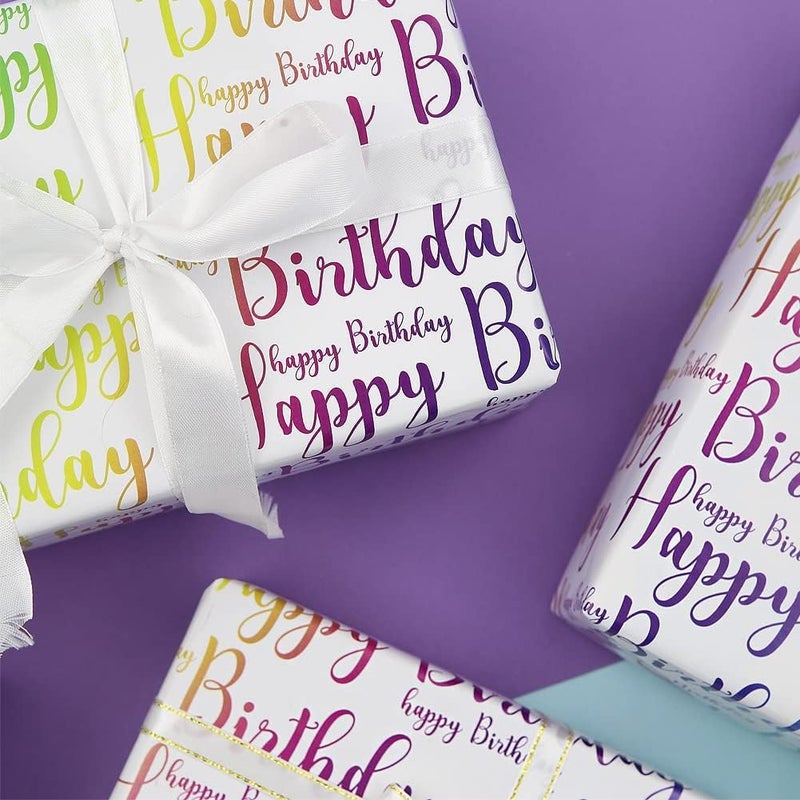 AccuPrints Birthday Wrapping Paper Sheet-6 Sheets For Party, Baby Shower-20 Inch X 30 Inch Pattern Happy Birthday-05, 6 count,White - Image 3