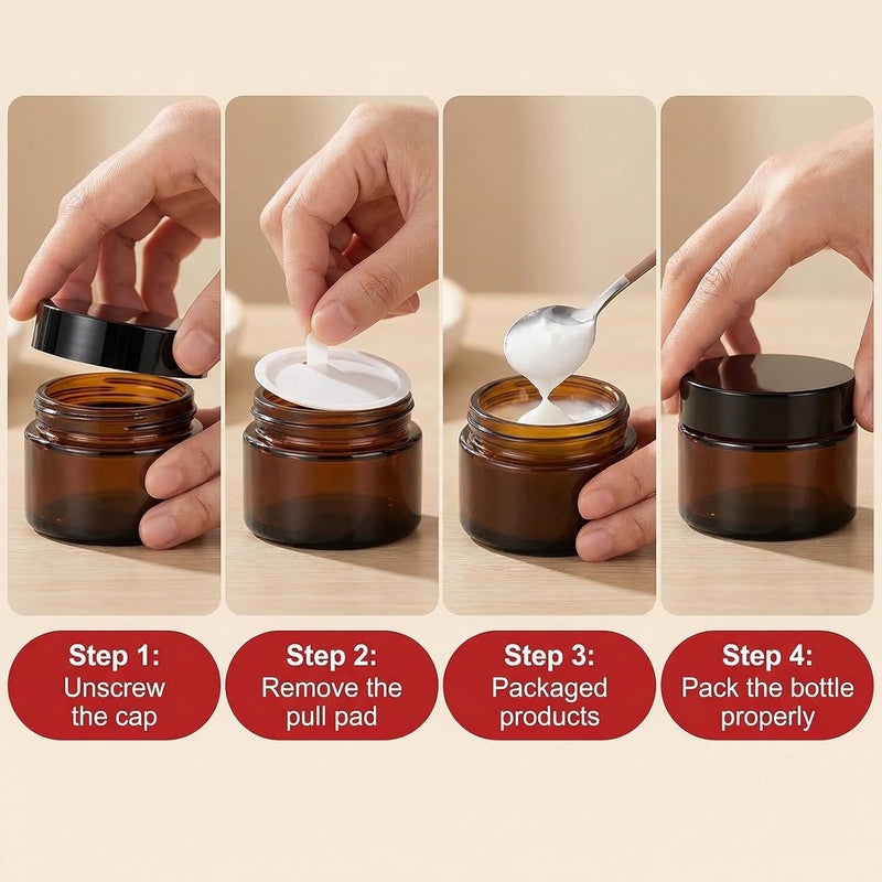 ericotry 6PCS 10ml Amber Glass Jar Empty Refillable Cosmetic Face Cream Lip Balm Storage Jars Bottle Container Pot with Liners and Screw Black Lid for Make up Essential Oils Lotion - Image 4