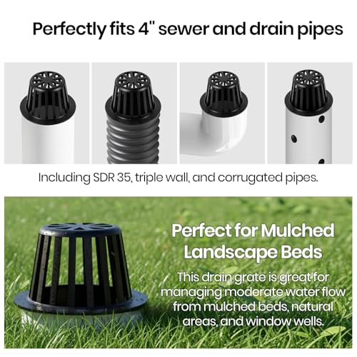 Calvana (3-Pack) Calvana 4” Round Atrium Drain Grate Cover, Compatible with NDS 78A, Fits 4” Sewer and Drain Pipe Fittings, Perfect for Small Lawns, Landscaping, Patios, Extra Tough Polyethylene, Black - Image 3
