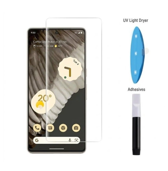 موكولو واقي شاشة زجاجي مقوى بالأشعة فوق البنفسجية لهاتف Google Pixel 7 Pro، بتقنية متطورة بدون حواف، لاصق كامل بالأشعة فوق البنفسجية، منحني من الحافة إلى الحافة، متوافق مع أغلفة الحماية، وضوح عالي الدقة، سهل التركيب - Image 1