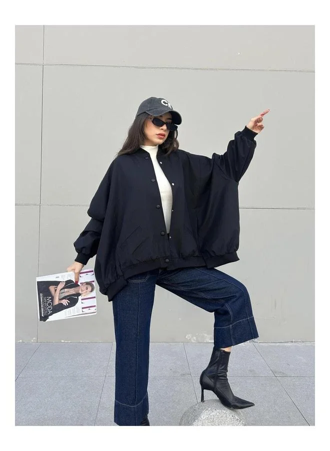 mina aise Oversize Lined Bamber Jacket Black 30050.