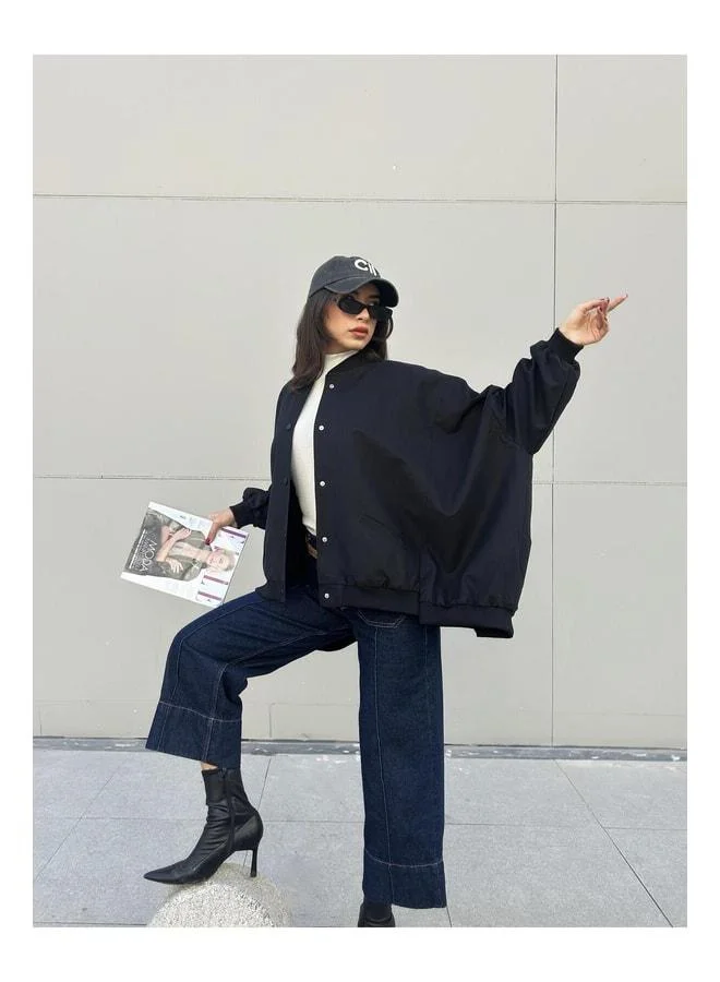 mina aise Oversize Lined Bamber Jacket Black 30050.