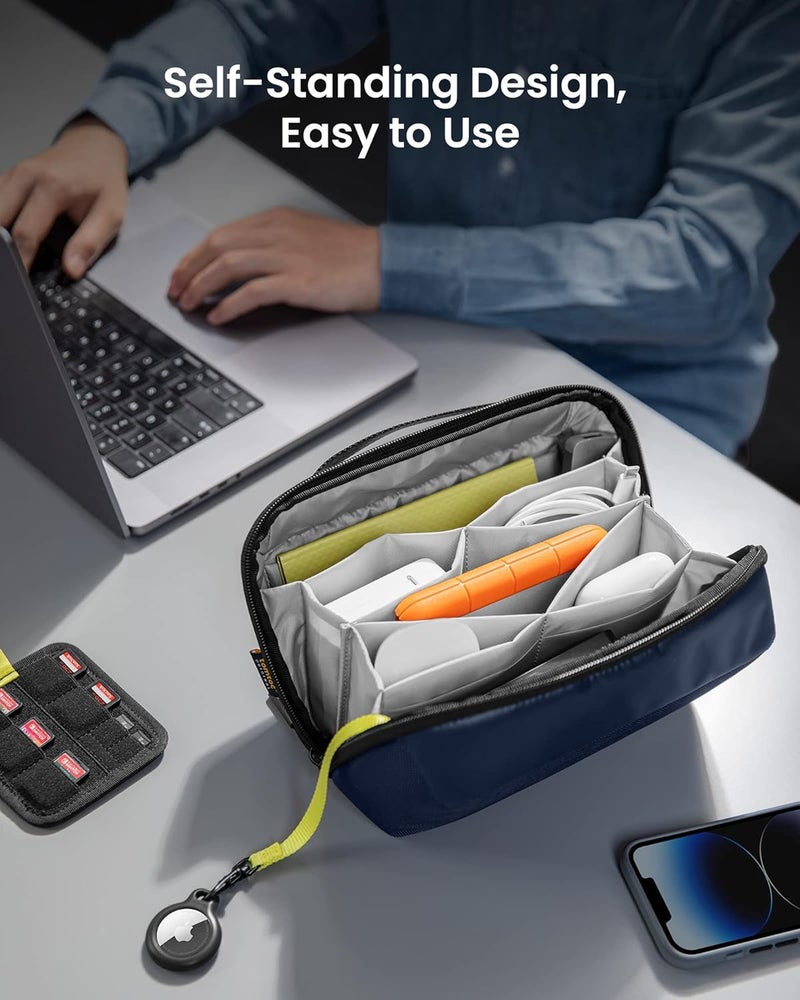 Tomtoc Electronic Organizer Accessory Tech Pouch for MacBook Charger, Cables, Power Bank, Hard Drive, Cords, Water-Resistant Storage Bag with Removable Card Slots for USB Adapter, Memory Card, Black - Image 4