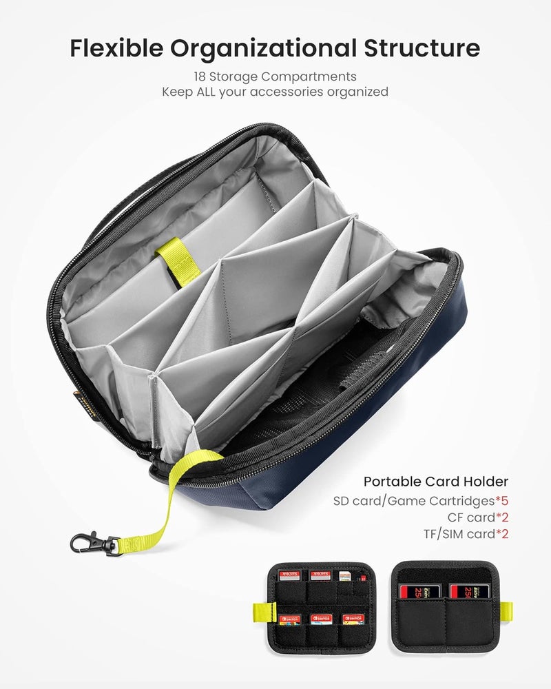 Tomtoc Electronic Organizer Accessory Tech Pouch for MacBook Charger, Cables, Power Bank, Hard Drive, Cords, Water-Resistant Storage Bag with Removable Card Slots for USB Adapter, Memory Card, Black - Image 2