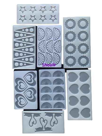 SHOAIB Chocolate Mould Combo Pack of 8 Multiple Shapes Heart Fan Triangle Star Flower Leaf Circle Silicone BPA Free White Baking Accessory - Image 1