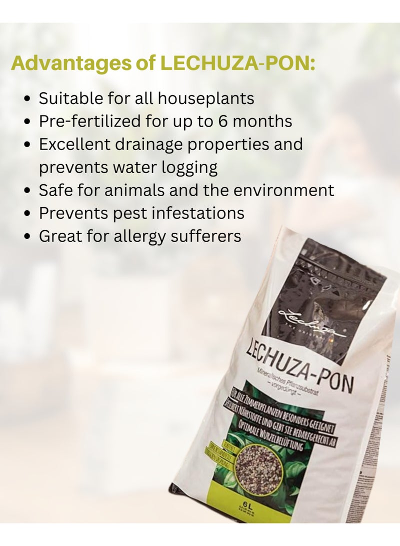 Lechuza وسط زراعة معدني نظيف كبديل للتربة يمنع الحشرات ويحافظ على صحة الجذور للنباتات الداخلية (مناسب لأصص الري الذاتي والأنظمة شبه المائية)، ليتشوزا بون – 6 لتر - Image 5