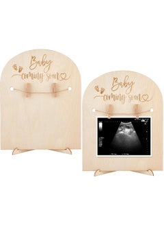 Curious Button Curious Button Set of 1 Pcs Wooden Ultrasound Frame Stand Light Yellow Baby Coming Soon Arch Pregnancy Sonogram Photo Frame With Clips and Hemp Rope Gift for Mothertobe Pregnancy Announcements  - Image 1