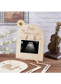 Curious Button Curious Button Set of 1 Pcs Wooden Ultrasound Frame Stand Light Yellow Baby Coming Soon Arch Pregnancy Sonogram Photo Frame With Clips and Hemp Rope Gift for Mothertobe Pregnancy Announcements  - Image 3