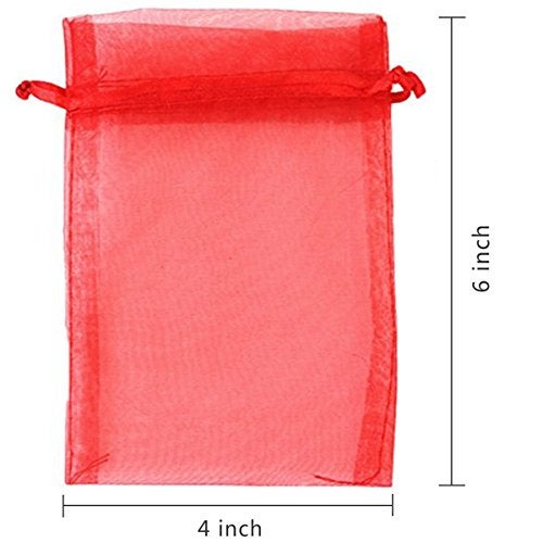 Akstore 100PCS 4x6inch (10x15cm) Drawstring Organza Jewelry Favor Pouches Wedding Party Festival Gift Bags Candy Bags (Red) - Image 2