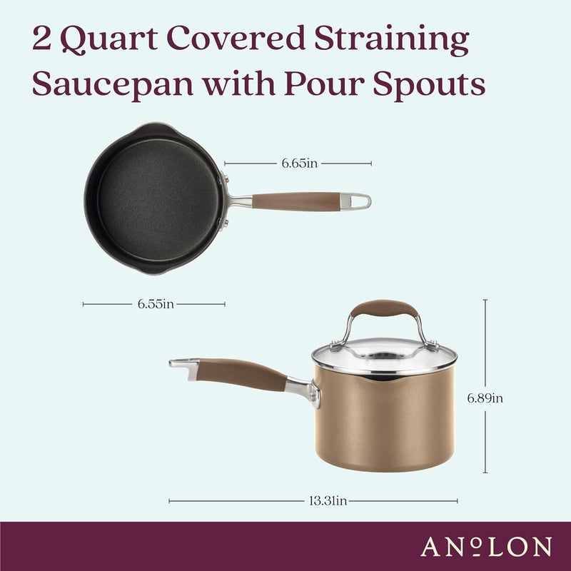 Anolon Advanced Home Hard Anodized Nonstick Sauce PanSaucepan with Straining and Lid 2 Quart 2 Qt Straining Saucepan Bronze - Image 2