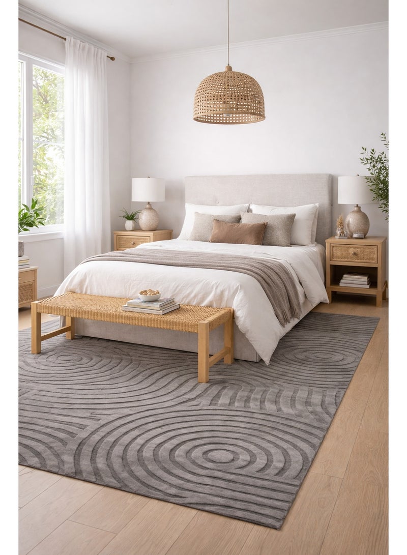 Home auraa Carpet Rug Felt & Canvas Backing – Size 200 x 300 cm – 6.56x9.84 ft | Spiral Carved Rabbit Fur Design - Grey Color | Ideal Carpet for Living Room, Bedroom, Office, Hallway or Balcony - Image 1