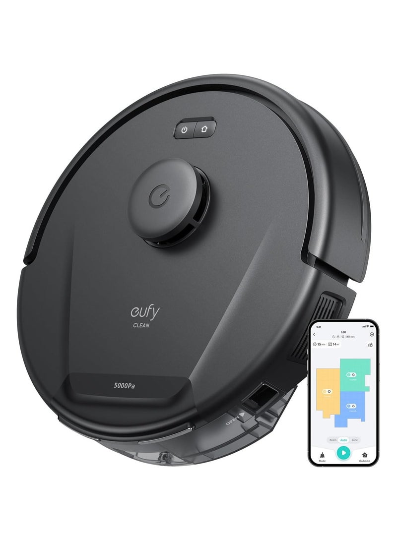 eufy Clean L60 Robot Vacuum Cleaner, Ultra Strong 5,000 Pa Suction, iPath Laser Navigation, For Deep Floor Cleaning, Ideal for Hair, Hard Floors 350 ml 12 W T2267 Black - Image 1