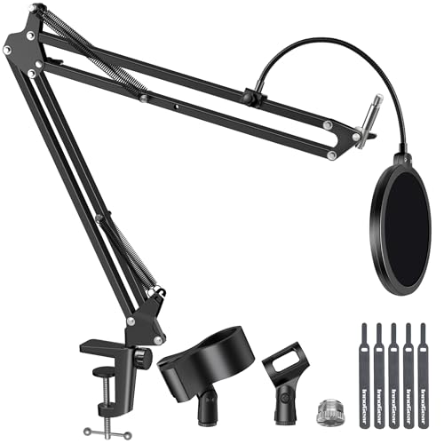 InnoGear Mic Stand for Blue Snowball and Blue Snowball iCE Boom Arm Stand with Pop Filter Microphone Holders for HyperX QuadCast SoloCast Fifine Shure SM7B and Other Mic, Max Load 1.5 KG, Medium - Image 1