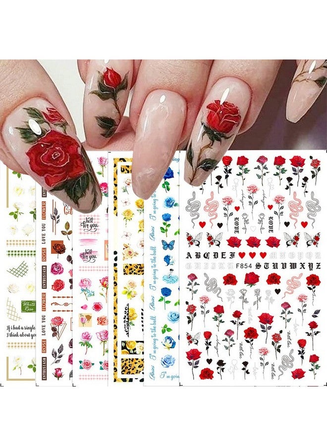SINSEN Flower Nail Art Stickers Decals 6Sheets Spring Rose 3D Selfadhesive Nail Stickers Flowers Rose Butterfly Design Nail Decals For Nail Art Women Girls Acrylic Nails Decorations Diy Nail Art Supplies - Image 1