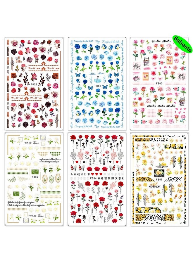SINSEN Flower Nail Art Stickers Decals 6Sheets Spring Rose 3D Selfadhesive Nail Stickers Flowers Rose Butterfly Design Nail Decals For Nail Art Women Girls Acrylic Nails Decorations Diy Nail Art Supplies - Image 2