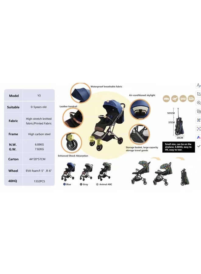 baobaohao European-Style Baby Stroller Y3-Grey - Image 2