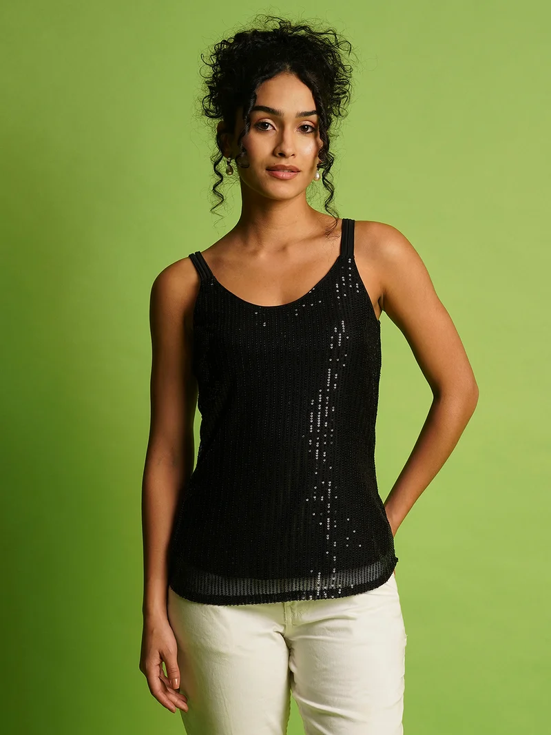 globus Women Embellished Sequined Shoulder Straps Top