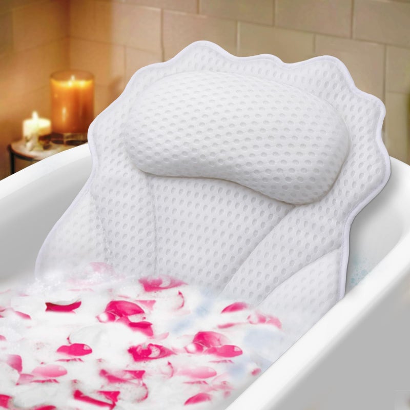 RUVINCE Bath Pillow RUVINCE Ergonomic Luxury Bathtub Pillow with HeadNeck Shoulder and Back Support 4D Bath Pillows for tub with 6 Powerful Suction Cups Fits All Bathtub