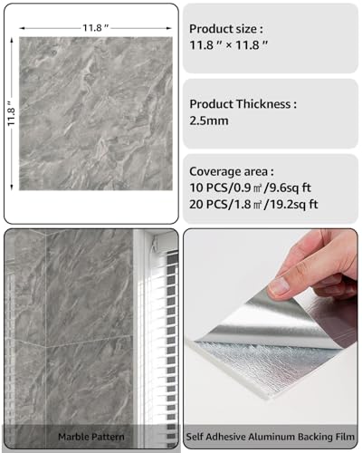 WADILE 20pcs Peel and Stick Tile Shower 118x118 SelfAdhesive Backsplash PVC Wall Panels for Home Bathroom Kitchen Living Room Dark Grey Not Real Tile - Image 3
