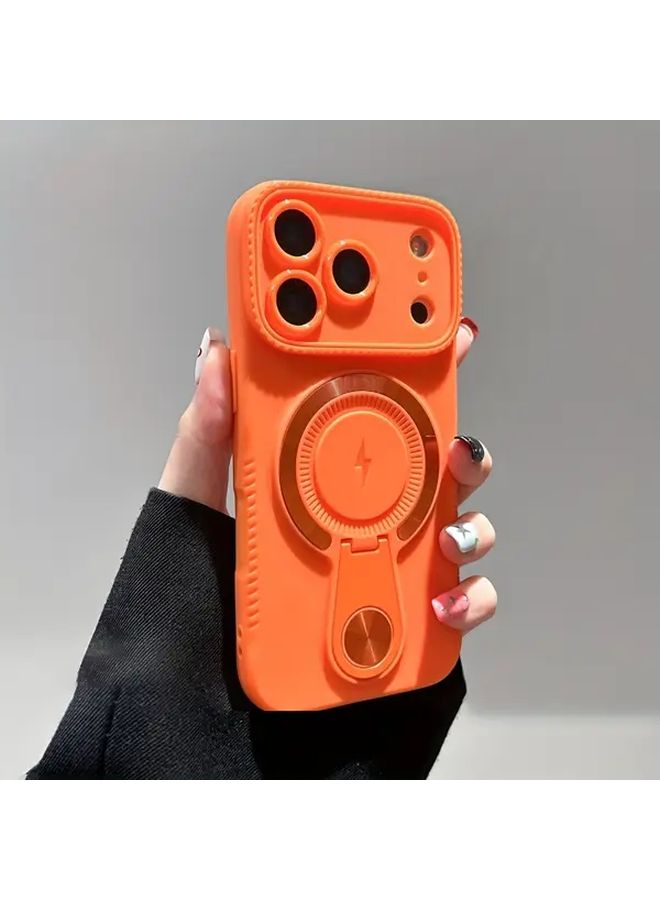 حافظة هاتف iPhone 14 للشحن اللاسلكي المغناطيسي باللون البرتقالي مع حامل قائم ومقاومة للصدمات - Image 1