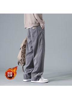 Mens Corduroy Pants For Fall Winter Thickened Fleece-lined Straight-leg Work Casual Trousers Trendy Brand Male Sports Pants B45 Gray (plus Velvet)