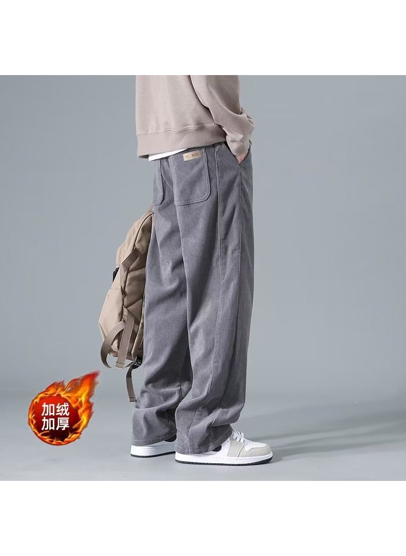Generic - Mens Corduroy Pants For Fall Winter Thickened Fleece-lined Straight-leg Work Casual Trousers Trendy Brand Male Sports Pants B45 Gray (plus Velvet) - Image 1