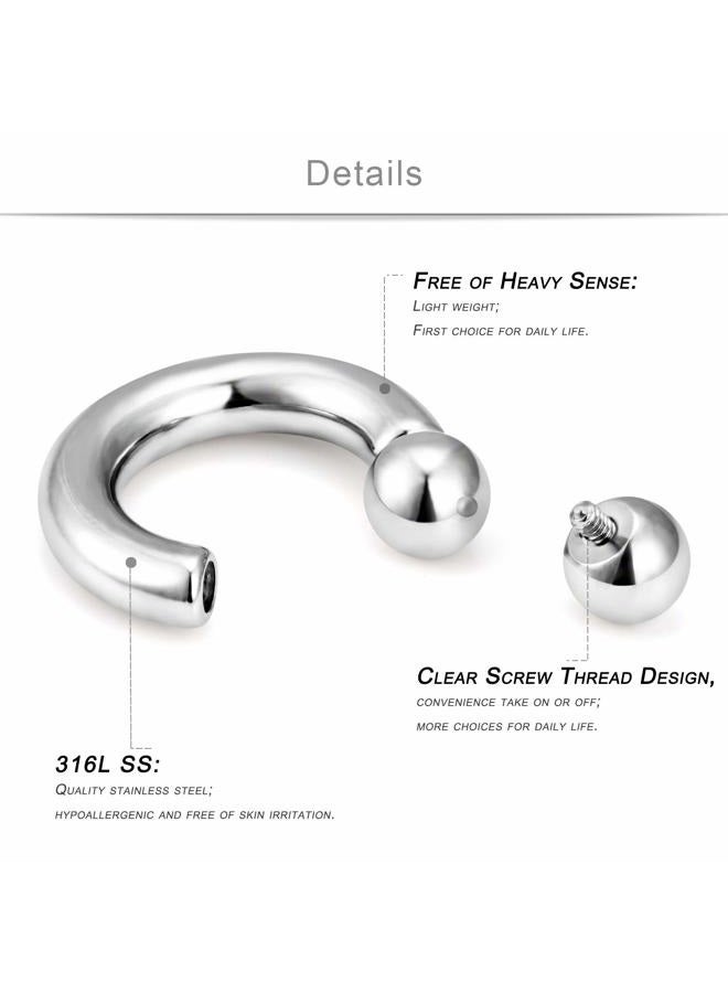 SCERRING PA Ring Internally Threaded Circular Barbells Horseshoe Monster Screwball Rings 316L Surgical Steel Pierced Body Jewelry 2G 4G 6G 8G, 12mm, 16mm, 316L Surgical Steel - Image 2