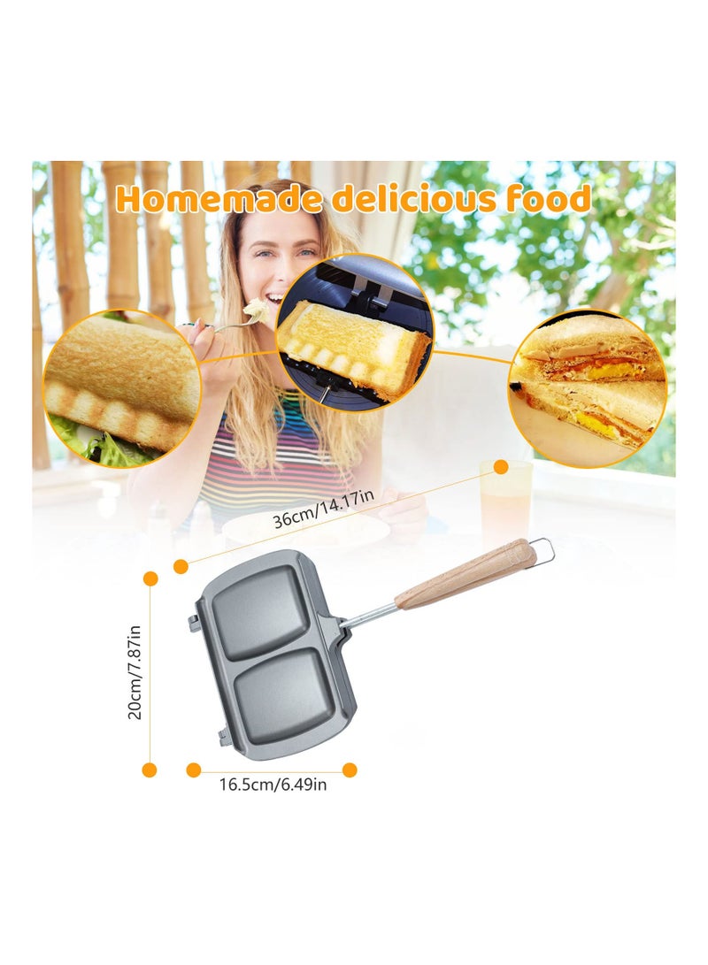 سيوسي Sandwich Maker, Double-Sided Sandwich Baking Pan, Grilled Cheese Maker, Non Stick Frying Pan, Removable Handle, Flip Grill Pan, Sandwich Baking Tray for Breakfast Pancakes, Omelets and Toast - Image 4