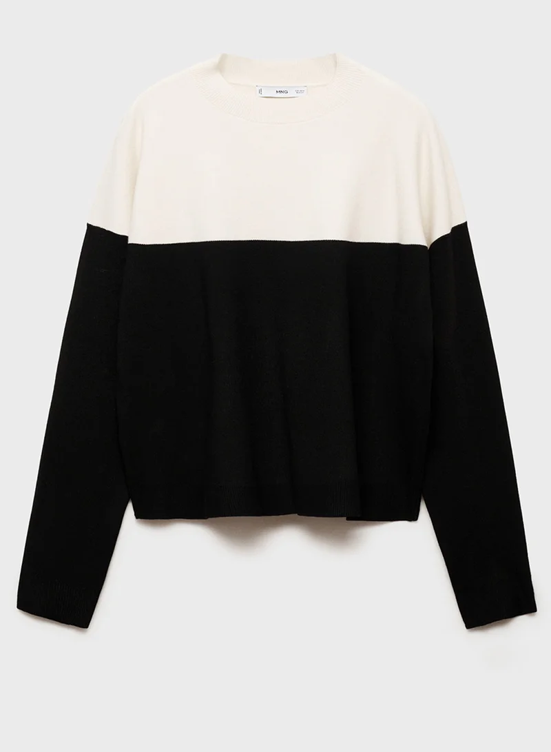 MANGO Colorblock Crew Neck Sweater