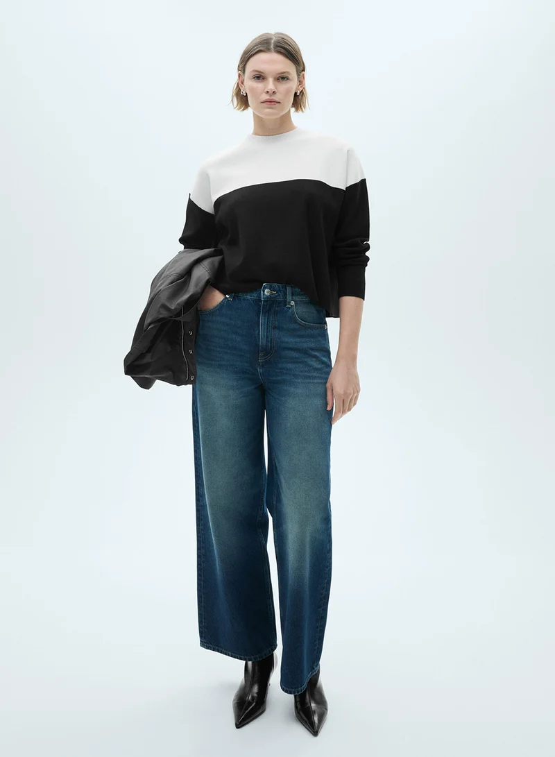 MANGO Colorblock Crew Neck Sweater