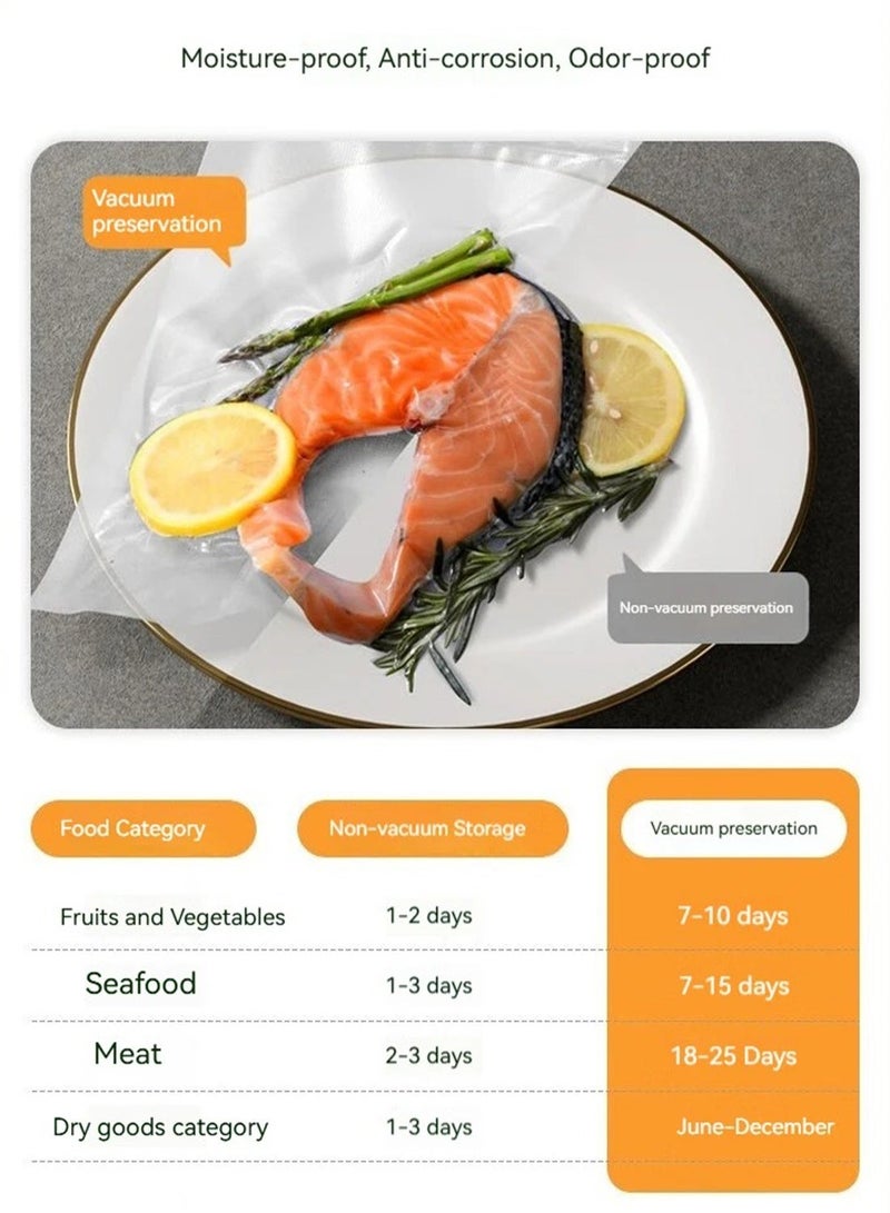 FDTY آلة تغليف الأطعمة بالفراغ بقوة شفط 60 كيلو باسكال - مؤقت رقمي، أوضاع جافة/رطبة، 20 كيس تغليف، آلة تغليف مدمجة محمولة للاستخدام المنزلي في المطبخ، لون أبيض - Image 3