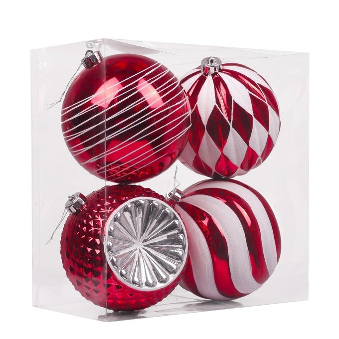 EXTRA LARGE CHRISTMAS VALENTINES ORNAMENTS TREE DECORATIONS 4CT RED WHITE SHATTERPROOF CHRISTMAS BALL ORNAMENTS SET 59 INCH HANGING ORNAMENT BULK FOR XMAS HOLIDAY PARTY DECOR