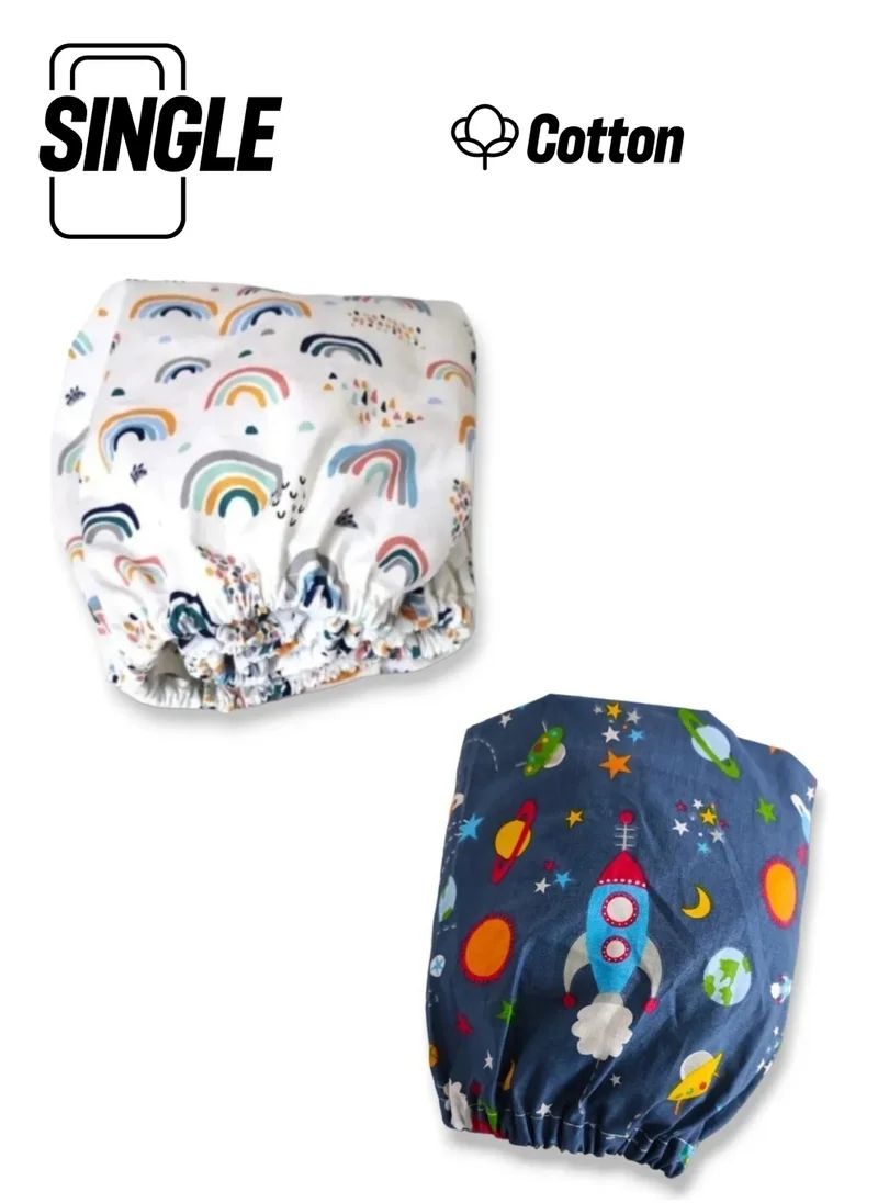 Bebek Özel Baby Special Cotton Baby and Kids Fitted Sheet Blue Galaxy and Rainbow 90X180 (2 Pieces)